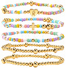 Summer Stainless Steel Heart Alphabet Colorful Glass Seed Beaded Stretch Bracelet Sets JV8929-18-1