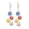Flower Glass Seed Beaded Dangle Earrings EJEW-MZ00773-3