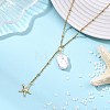 Summer Natural Baroque Keshi Pearl & 304 Stainless Steel Sea Animal Pendant Satellite Chain Y Lariat Necklaces NJEW-JN06049-01-1