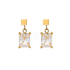 Fashionable stainless steel earrings with rectangular zirconia studs and diamond inlays. JJ6846-2-1