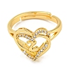 Heart with Letter Rack Plating Brass Micro Pave Clear Cubic Zirconia Adjustable Rings for Women RJEW-I105-01G-Z-2