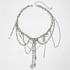 201 Stainless Steel Cone Heart & Imitation Pearl Tassel Iron Chain Bib Necklaces for Women WGAF7CC-01-3