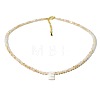 Natural White Shell Letter Faceted Glass Beaded Necklaces with 304 Stainless Steel End Chains SS7282-4-1