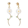 Sunflower Natural Shell Beads Long Dangle Stud Earrings for Her EJEW-TA00021-3