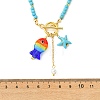Summer Handmade Lampwork Colorful Fish and Starfish Pendant Dyed Synthetic Turquoise Round Beaded Necklaces with 304 Stainless Steel OT Clasps for Women NJEW-TA00240-4