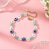 Blue Evil Eye Resin Flower Glass Seed Beaded Bracelets for Women BJEW-MZ00353-1
