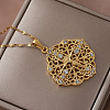 Vintage 304 Stainless Steel Crystal Rhinestone Hollow Flower with Jesus Cross Pendant Necklaces for Women LH2186-4