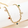 304 Stainless Steel Rope Chain Colorful Cubic Zirconia Tassel Necklaces for Women NJEW-V015-01G-A-3