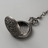 Vintage Alloy Flat Round Hollow Pocket Watch with Brass Curb Chain AJEW-WH0752-005B-2