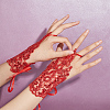 3 Pairs 3 Colors Flower Pattern Embroidered Polyester Fingerless Gloves AJEW-GA0006-14-3