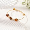 Natural Amber Horse Eye Herringbone Wire-Wrapped Open Cuff Bangles BJEW-JB14461-1