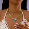 Summer Beach Porcelain Fish Shell Shape & Plastic Pearl Pendant Lime Glass Seed Beaded Necklaces for Women FS-WGBDA16-01-1