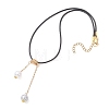 ABS Plastic Imitation Pearl Round Tassel Pendant Black Waxed Polyester Cord Necklaces for Women NJEW-JN05610-02-2