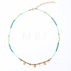 Boho 304 Stainless Steel Crystal Rhinestone Coin Tassel Pendant Glass Beaded Necklaces for Women WG01577-03-2