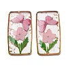 Brass & Transparent Epoxy Resin & Dried Flower Pendants RESI-G133-01G-03-1