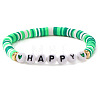 Word Happy Acrylic & Polymer Clay Heishi Beads Stretch Bracelets for Women BK9964-19-1