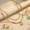 Boho Brass Crystal Rhinestone Religion Virgin Pendant Rainbow Glass Seed Beaded Double Layer Necklaces with Stainless Steel Paperclip Chains EI6810-1-3