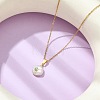 Brass Pave Cubic Zirconia and Natural Keshi Pearl Coin Pendant 304 Stainless Steel Cable Chain Necklaces for Women NJEW-JN06120-1