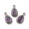 304 Stainless Steel Pave Natural Amethyst Teardrop Charms STAS-B074-04P-04-1