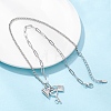 Alloy Crystal Rhinestone Heart Key Lock Pendant 304 Staniless Steel Rolo Chain Paperclip Chain Necklaces for Women NJEW-JN05620-1