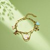 Alloy Enamel Flower & Bee & Butterfly Charm Bracelet with Paperclip Chains BJEW-JB08702-2