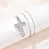 304 Stainless Steel Pave Clear Cubic Zirconia Cross Pendant Pet Urn Ashes Necklaces NJEW-S455-07P-1