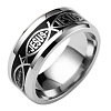 201 Stainless Steel Jesus Fish with Word Finger Ring EAER-PW0001-170B-02-1