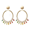 Round Shell Pearl Beads & Glass Beads Big Ring Dangle Stud Earrings X1-EJEW-TA00013-1