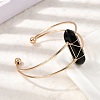 Brass Wire Wrapped Natural Obsidian Hexagon Point Cuff Bangles for Women BJEW-L719-01G-04-3