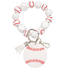 1Pc Printed Acrylic & Faux Suede Tassel Pendant & Wood Bead Keychains HJEW-SP0001-86D-1
