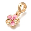 Rack Plating Alloy Pink Enamel European Dangle Charms PALLOY-A009-07G-2