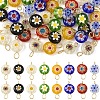 40Pcs 8 Styles Handmade Millefiori Lampwork Flat Round Connector Charms PALLOY-YW00210-1