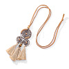 Boho Alloy Spiral and Cotton Tassel Pendant Faux Suede Cord Necklaces WG291DA-01-4