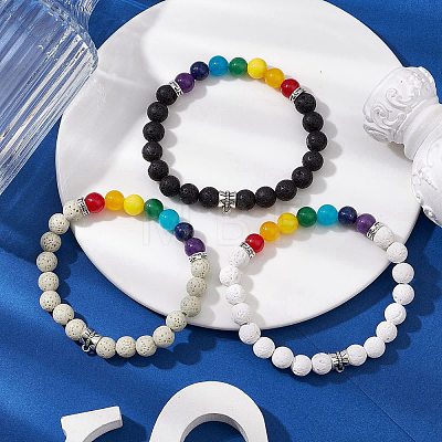 3Pcs Chakra Round Natural Gemstone Beaded Stretch Bracelets Sets BJEW-JB10953-1