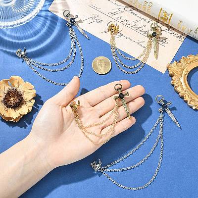4Pcs 2 Colors Sword & Skull Alloy Hanging Chain Brooch JEWB-CJ0003-48-1