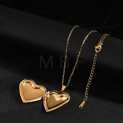 304 Stainless Steel Heart Locket Pendant Cable Chain Necklaces for Women NJEW-M050-04E-G-1