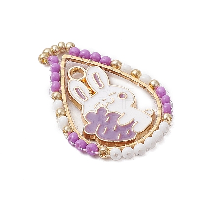 Easter Theme Glass Seed Beaded Teardrop with Rabbit Pendants PALLOY-MZ00580-04-1