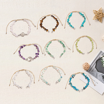 9Pcs 9 Styles Natural Mixed Stone Chip Nylon Braided Beaded Bracelet Making AJEW-BM0001-55-1