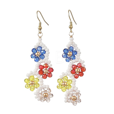 Flower Glass Seed Beaded Dangle Earrings EJEW-MZ00773-1