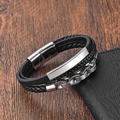 Imitation Leather Triple Layer Multi-strand Bracelets PW-WGE5FDB-02-1