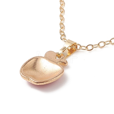 Enamel Apple Pendant Necklace with Golden Brass Cable Chains for Teachers' Day NJEW-TA00047-1