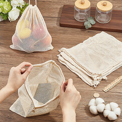Cotton Mesh Drawstring Bags ABAG-WH0063-133B-1