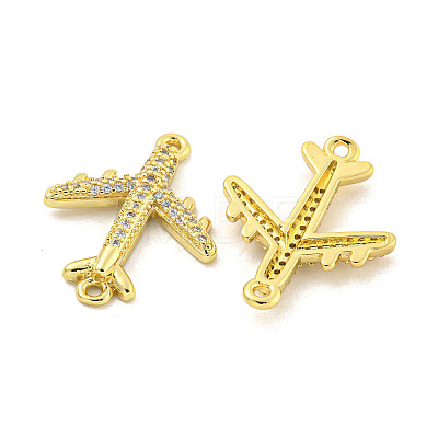 Rack Plating Brass Micro Pave Clear Cubic Zirconia Airplane Connector Charms KK-P270-17G-1