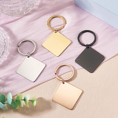 4Pcs 4 Styles Stainless Steel Keychains KEYC-TA0004-81C-1