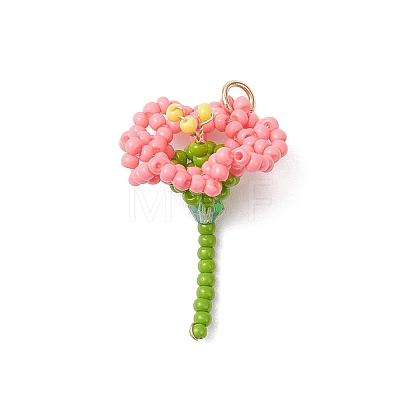 Glass Seed Beaded Flower Pendants PALLOY-MZ01171-03-1