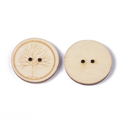 2-Hole Printed Wooden Buttons BUTT-T006-009-1