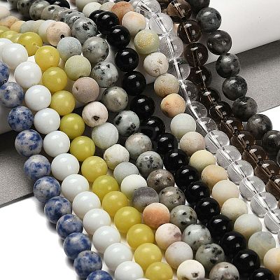 Natural Blue Spot Jasper/Flower Amazonite/Labradorite/Sesame Jasper/Glass Beads Strands G-P562-C-03-1