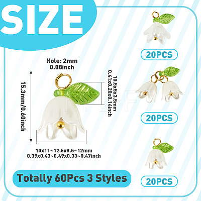 60Pcs 3 Styles ABS Plastic Imitation Pearl & Acrylic Pendants PALLOY-TAC0280-1