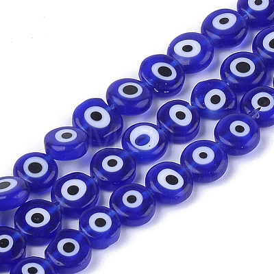 Handmade Evil Eye Lampwork Beads Strands X-LAMP-S191-02B-03-1