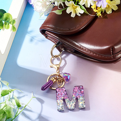 Alloy Resin Heart Keychains KEYC-TADJ0002-01G-M-1